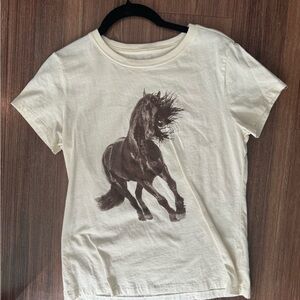 Cream T-Shirt with Horse Print